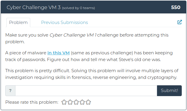 A piece of malware in this VM (same as previous challenge) has been keeping track of passwords. Figure out how and tell me what Steve's old one was. This problem is pretty difficult. Solving this problem will involve multiple layers of investigation requiring skills in forensics, reverse engineering, and cryptography.