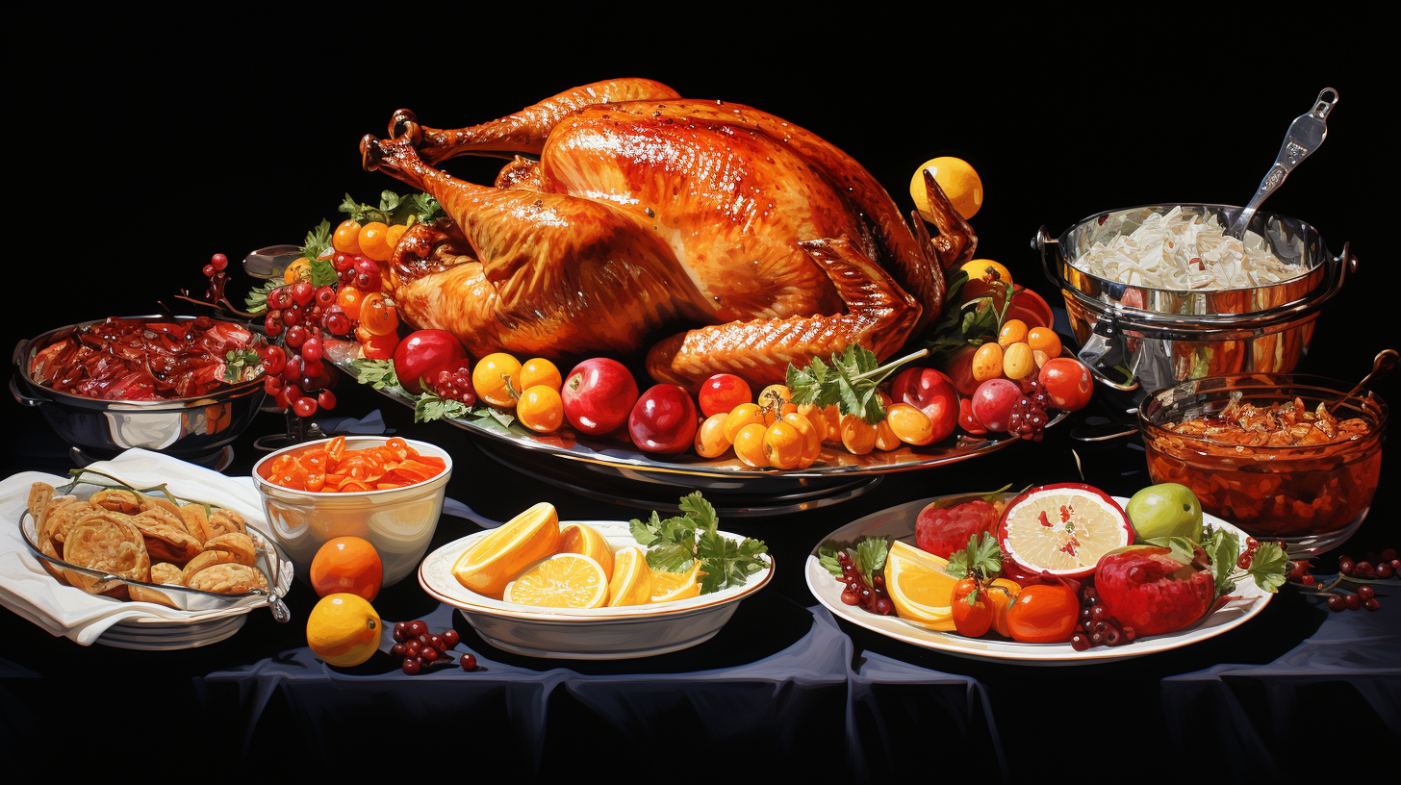 An image depicting a Thanksgiving dinner.